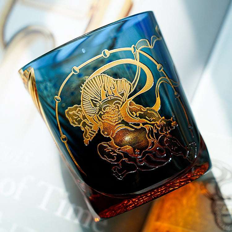 Edo Kiriko Raijin (Thunder God) Hand-Cut Whisky Glass