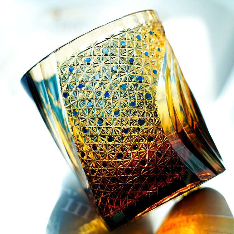 Edo Kiriko Raijin (Thunder God) Hand-Cut Whisky Glass