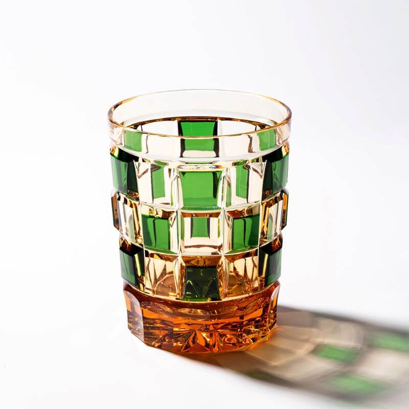 Edo Kiriko Green Amber Grid Hand-Cut Whisky Glass
