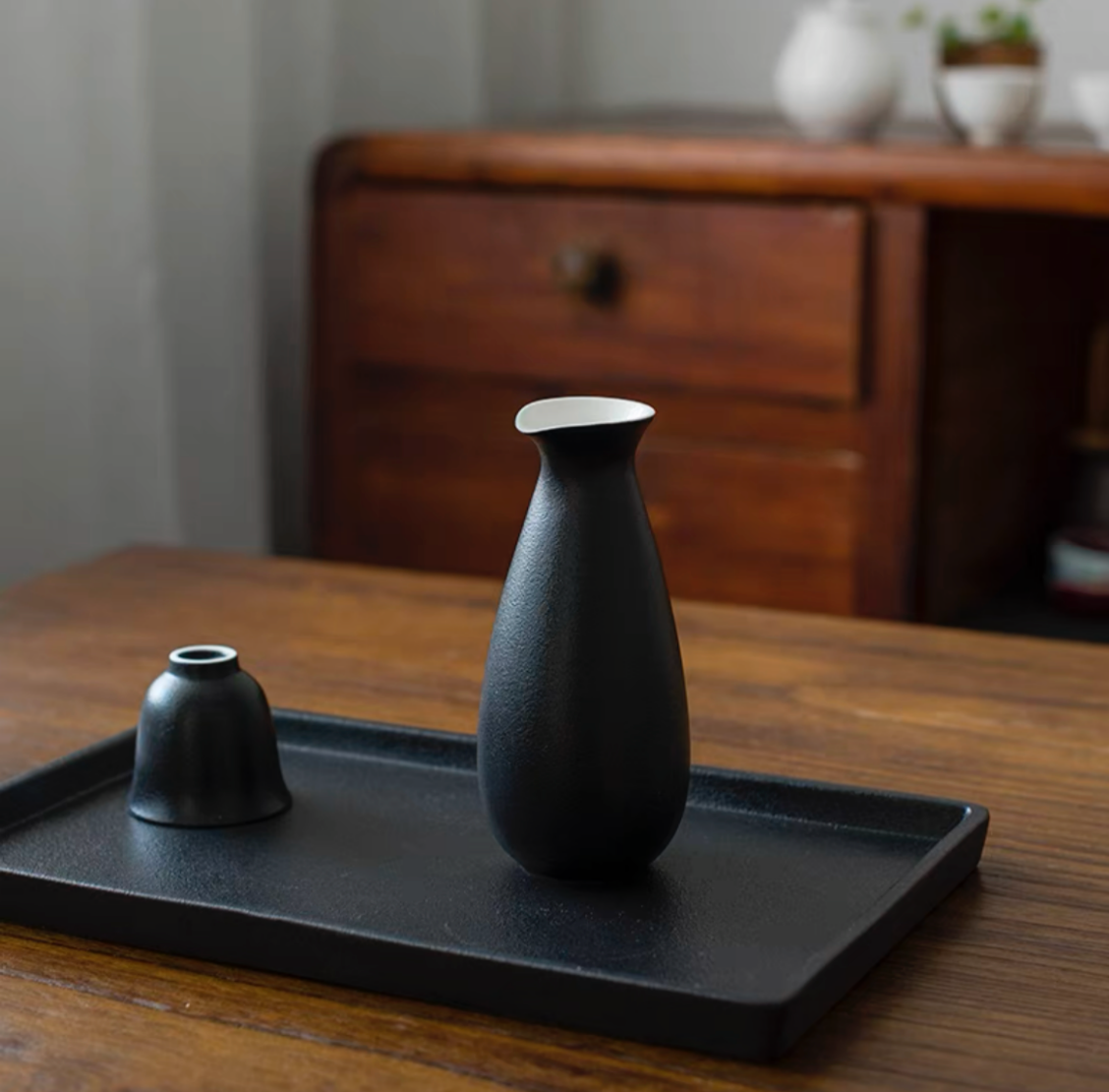 Authentic Japanese Sake Set: Tokkuri. Warmer. Serving Tray. Cups - Personalized Engraving Available