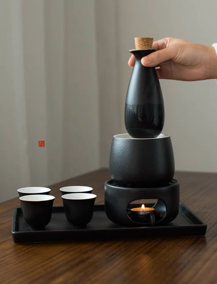 Authentic Japanese Sake Set: Tokkuri. Warmer. Serving Tray. Cups - Personalized Engraving Available