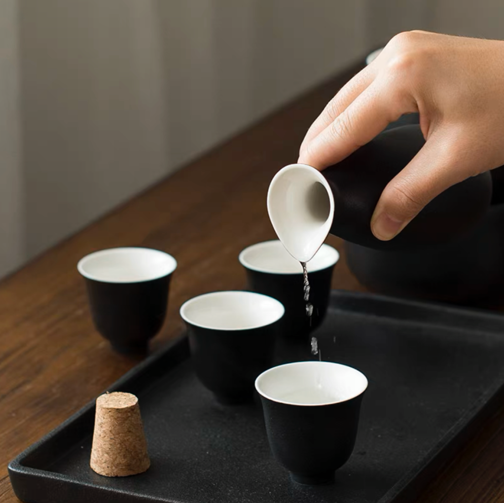 Authentic Japanese Sake Set: Tokkuri. Warmer. Serving Tray. Cups - Personalized Engraving Available