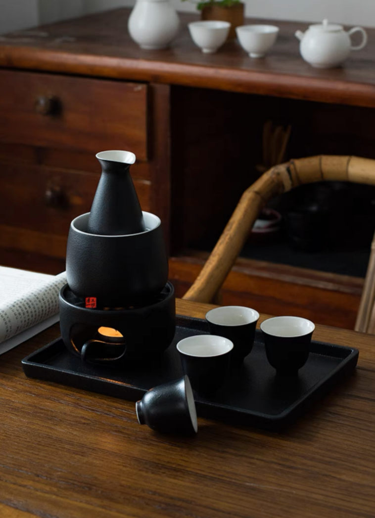 Authentic Japanese Sake Set: Tokkuri. Warmer. Serving Tray. Cups - Personalized Engraving Available