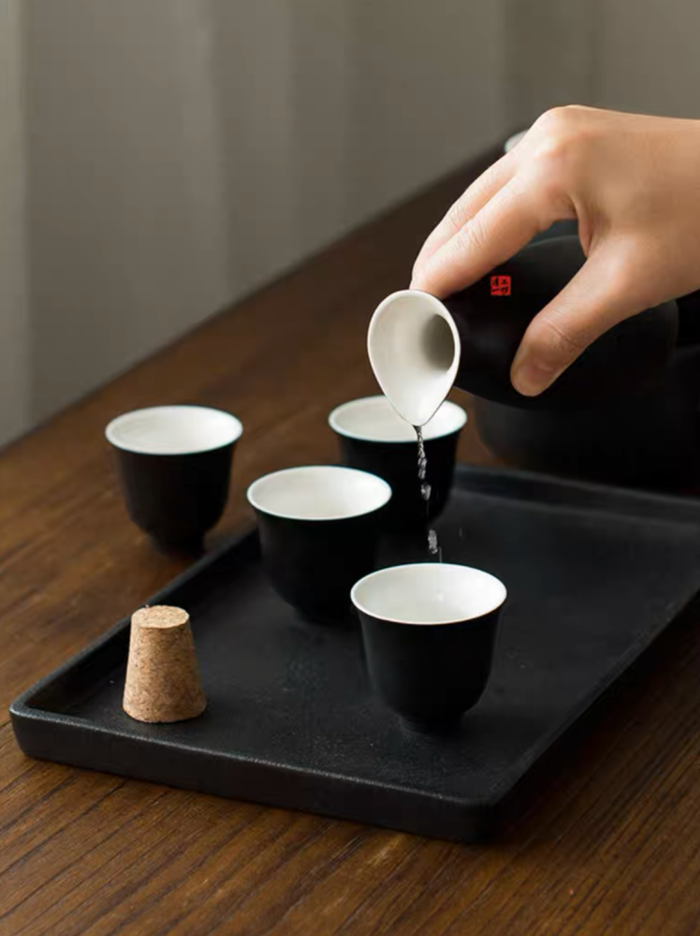 Authentic Japanese Sake Set: Tokkuri. Warmer. Serving Tray. Cups - Personalized Engraving Available