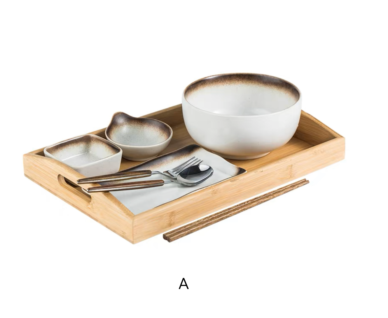 Handmade Japanese Ramen Bowl Set: Noodle Bowl. Serving Dishes. Utensils & Tray
