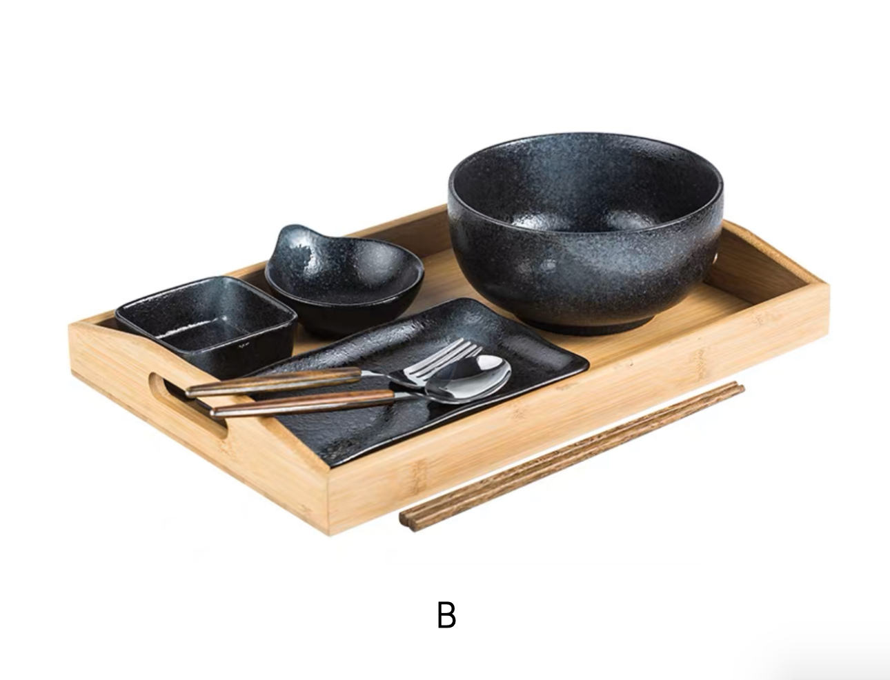 Handmade Japanese Ramen Bowl Set: Noodle Bowl. Serving Dishes. Utensils & Tray