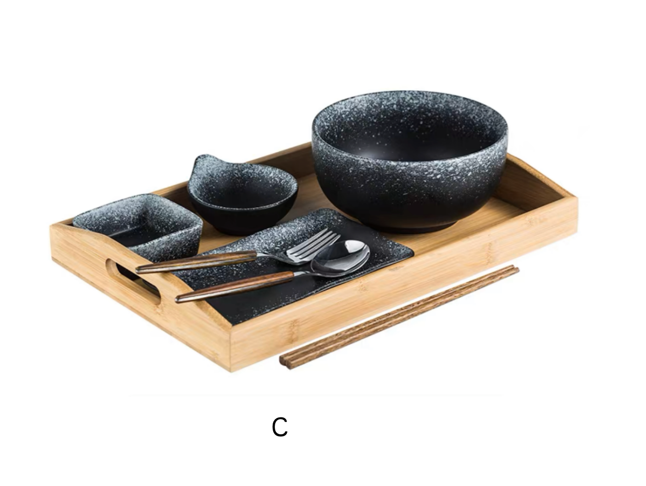 Handmade Japanese Ramen Bowl Set: Noodle Bowl. Serving Dishes. Utensils & Tray