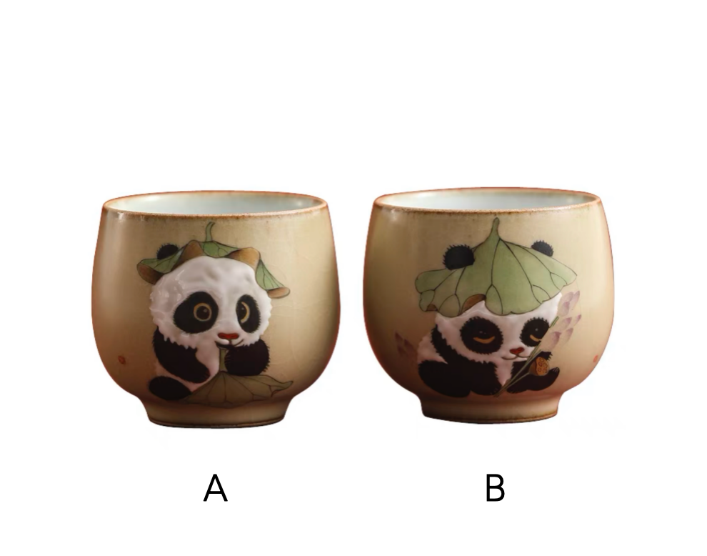 Authentic Ru Ware Panda Teacup: Crackle Glaze. Hand-Painted Design