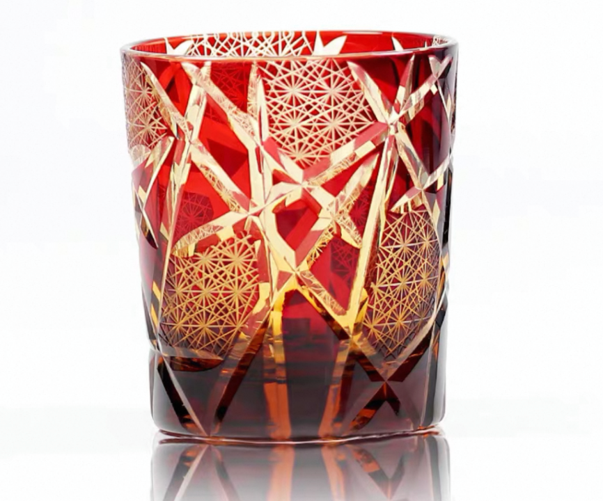 Exquisite Handmade Edo Kiriko Twilight of the Gods Amber Crystal Tumbler