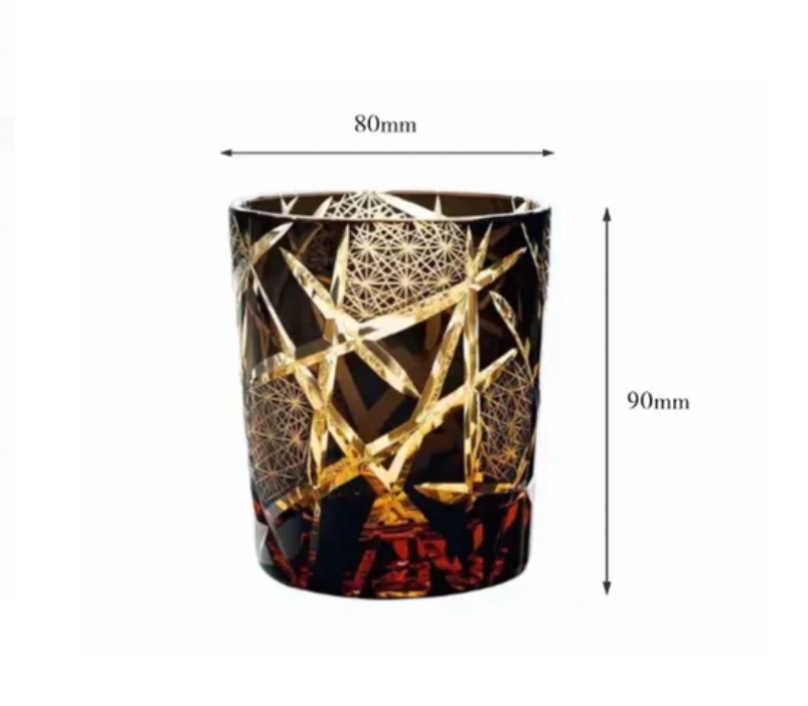 Exquisite Handmade Edo Kiriko Twilight of the Gods Amber Crystal Tumbler
