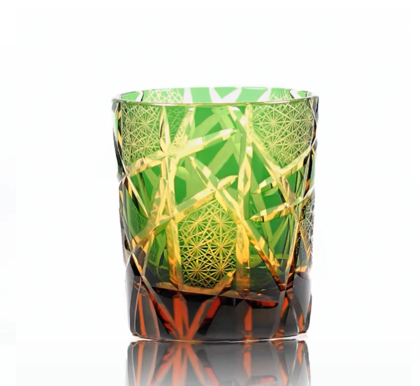 Exquisite Handmade Edo Kiriko Twilight of the Gods Amber Crystal Tumbler