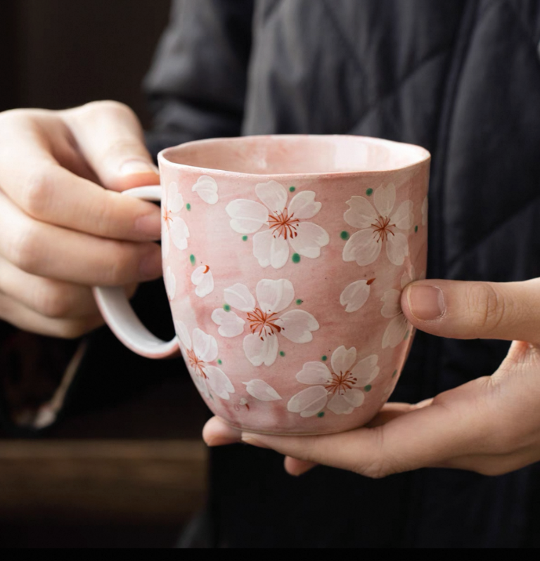Authentic Mino Ware Cherry Blossom Pair Mugs. Handmade Gift Set