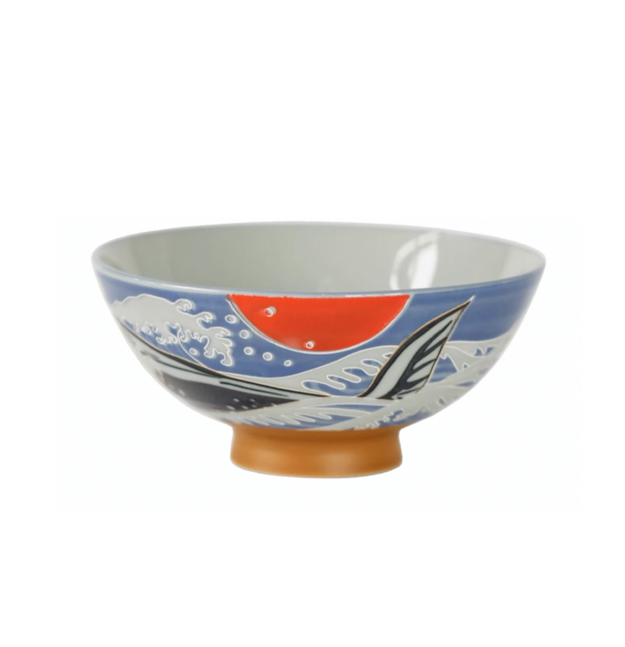 Handcrafted Mino Yaki Koi. Crane. Whale Japanese Ramen Bowls