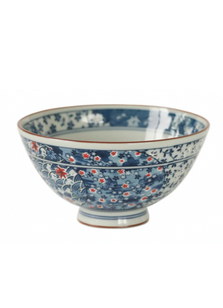 Authentic Mino Ware Antique Blue Cherry Blossom Rice/Soup Bowl. Handmade