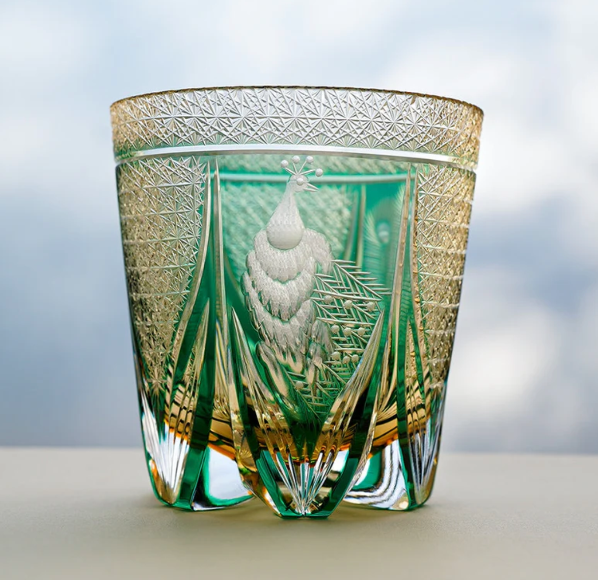 Personalized Edo Kiriko Handcrafted Violet Peacock Whisky Glass – A Royal Bloom in Crystal