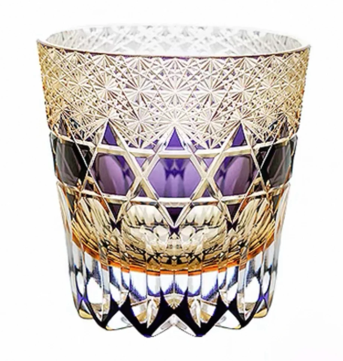 Edo Kiriko Handcrafted Rose Fluorite Whisky Glass With Wooden Box