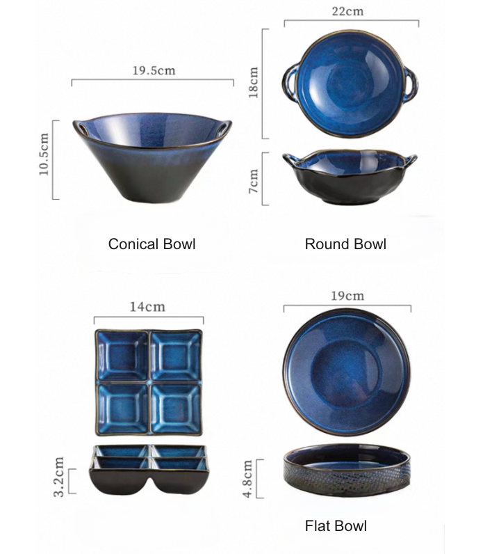 7-Piece Japanese Handmade Ramen Bowl Set