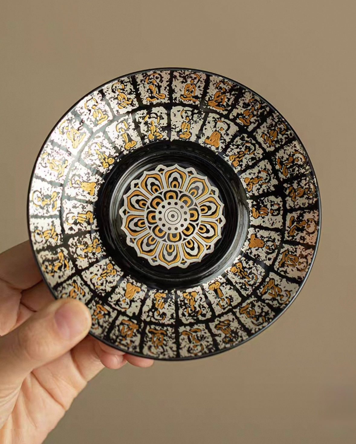 Gilded Silver Ten Thousand Buddhas Grottoes Sancai Gaiwan