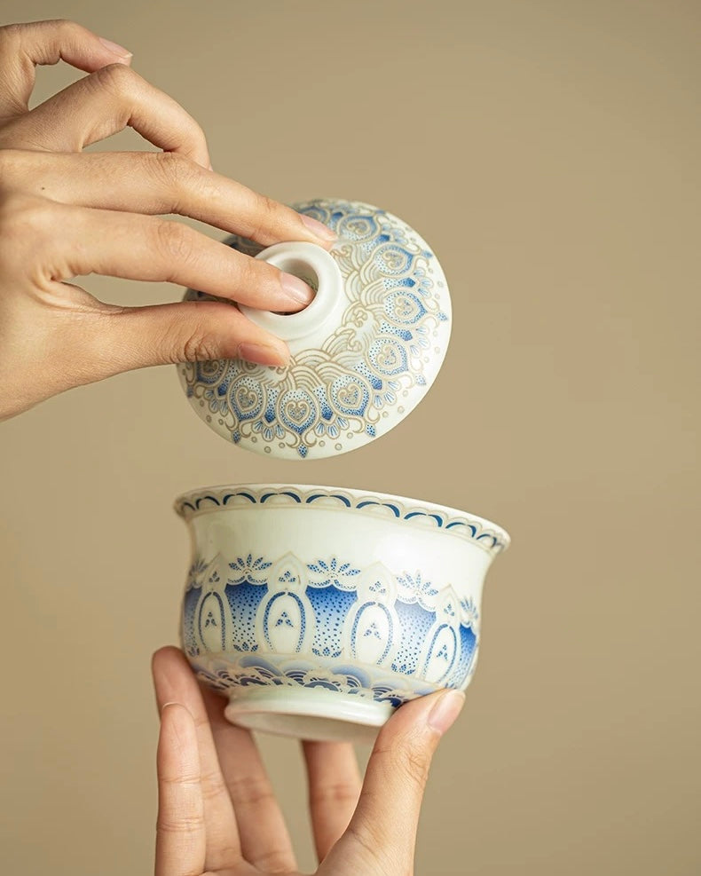 Silver Moon Lotus Treasure Sancai Gaiwan