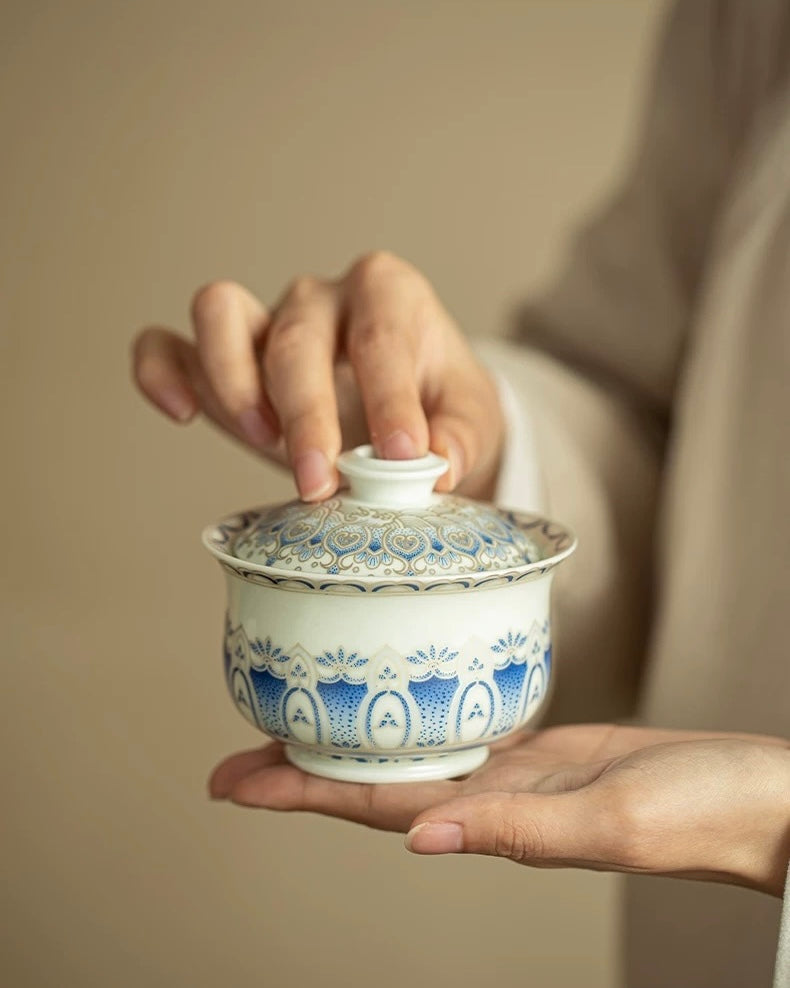 Silver Moon Lotus Treasure Sancai Gaiwan