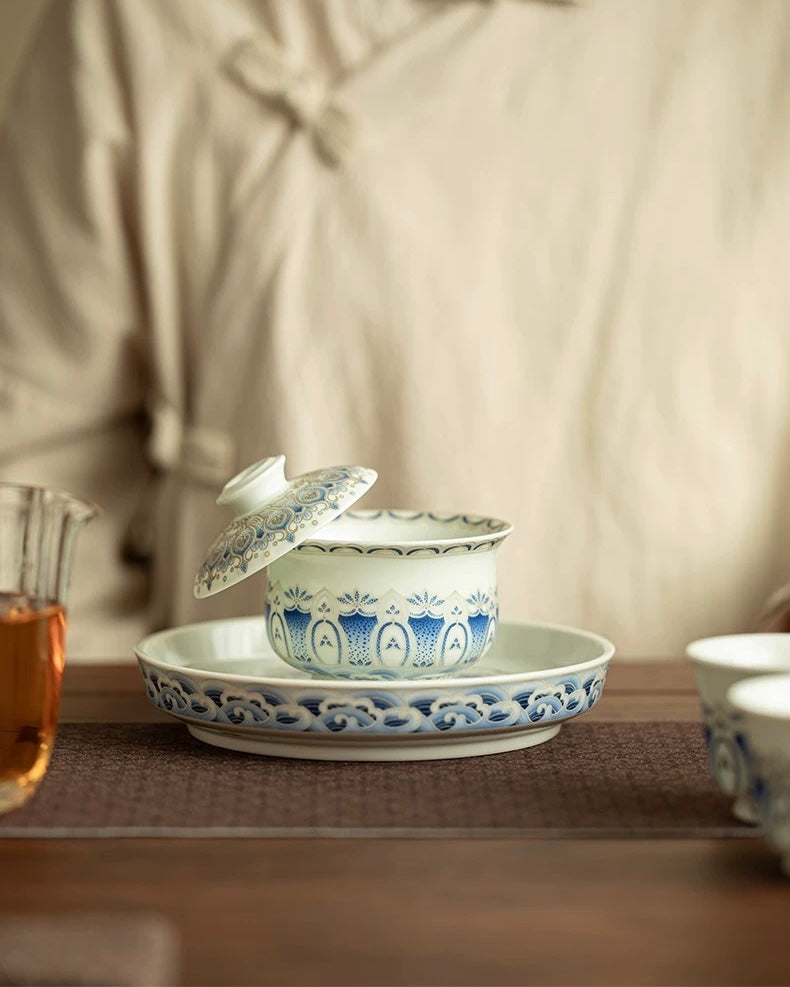 Silver Moon Lotus Treasure Sancai Gaiwan