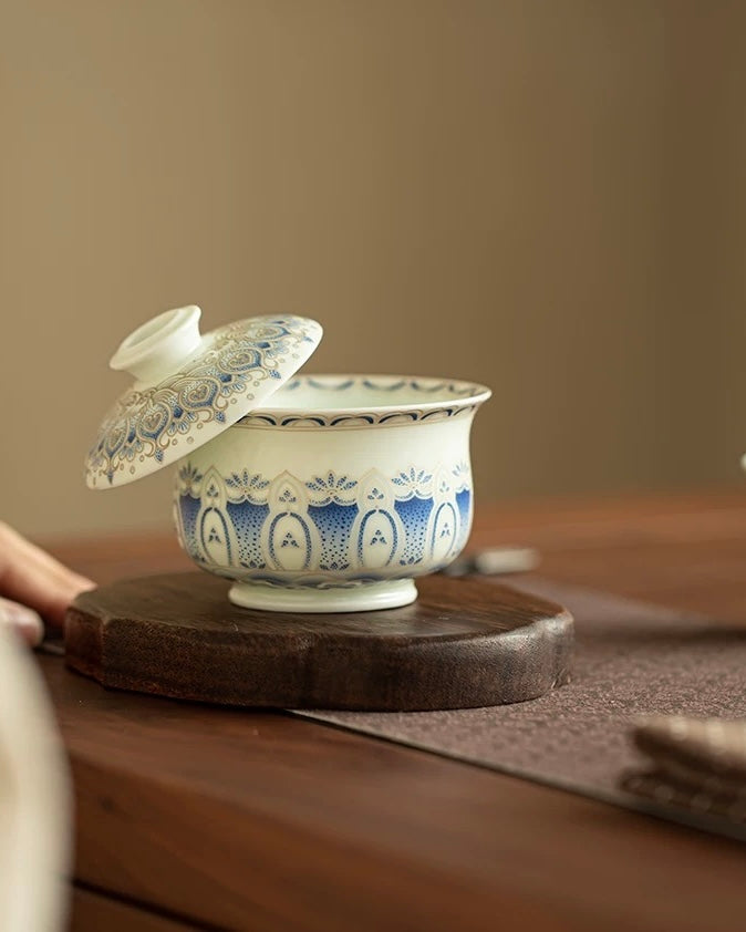 Silver Moon Lotus Treasure Sancai Gaiwan