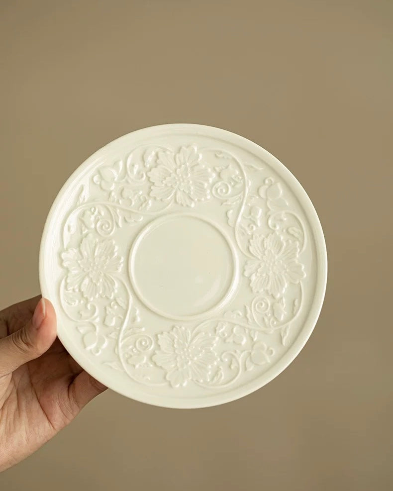 Ding Kiln White Embossed Intertwining Lotus Sancai Gaiwan