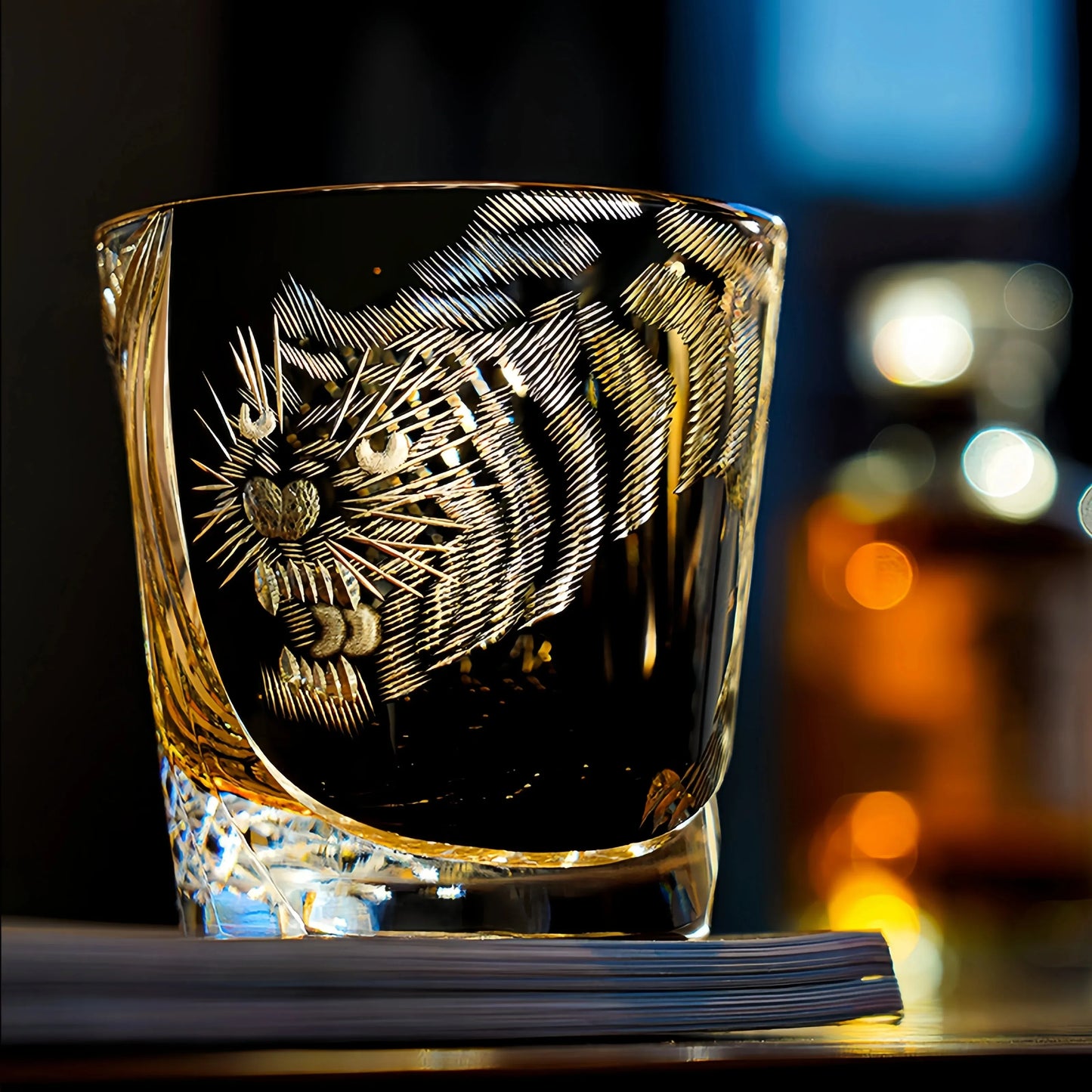Edo Kiriko Kuro Tora Hand-Cut Whisky Glass