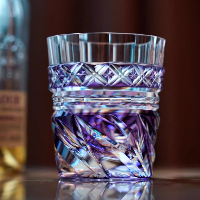Edo Kiriko Handcrafted Aozora Kaze Whiskey Glass with Wooden Box