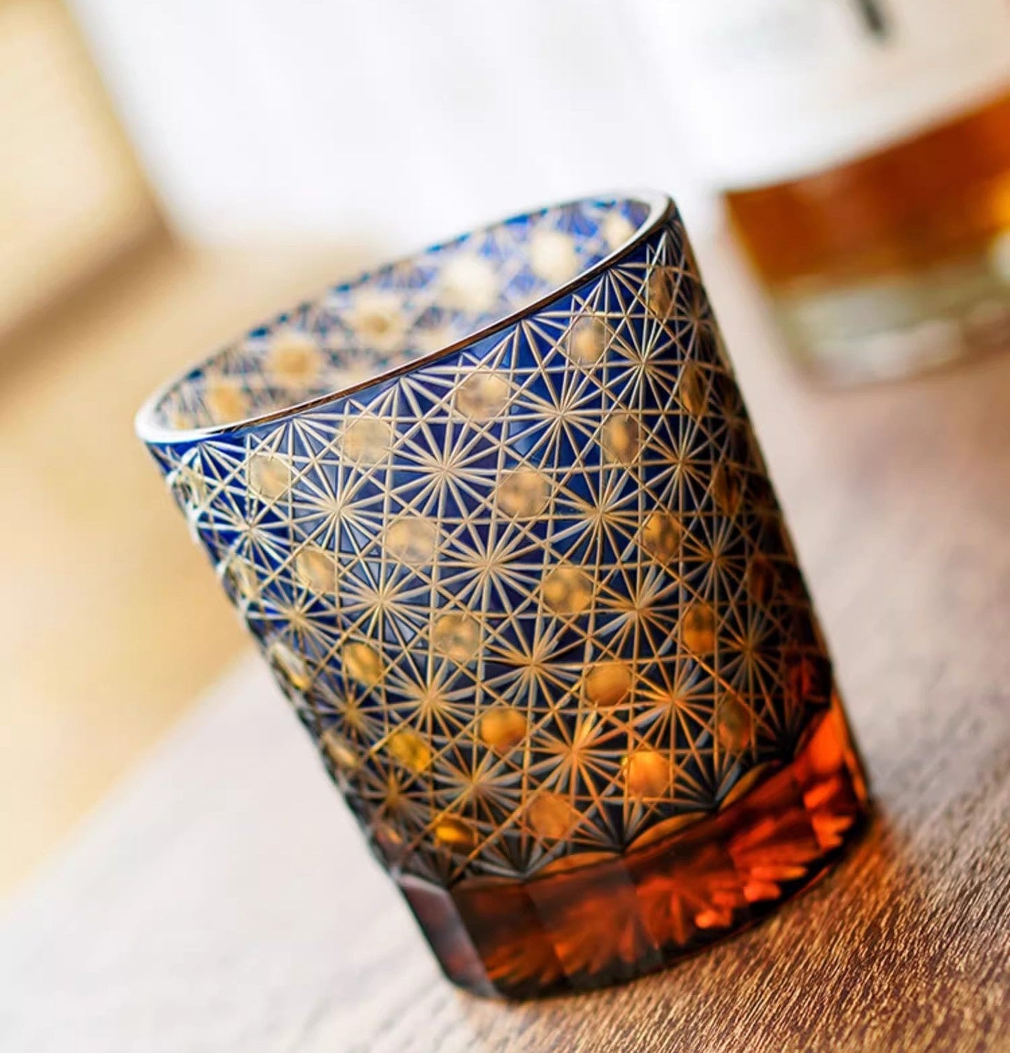 Chrysanthemum Texture Japanese Edo Kiriko Whisky Glass