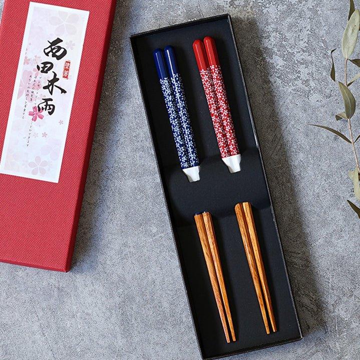 Japanese Handcrafted Wooden Sakura Themed Chopsticks Set
