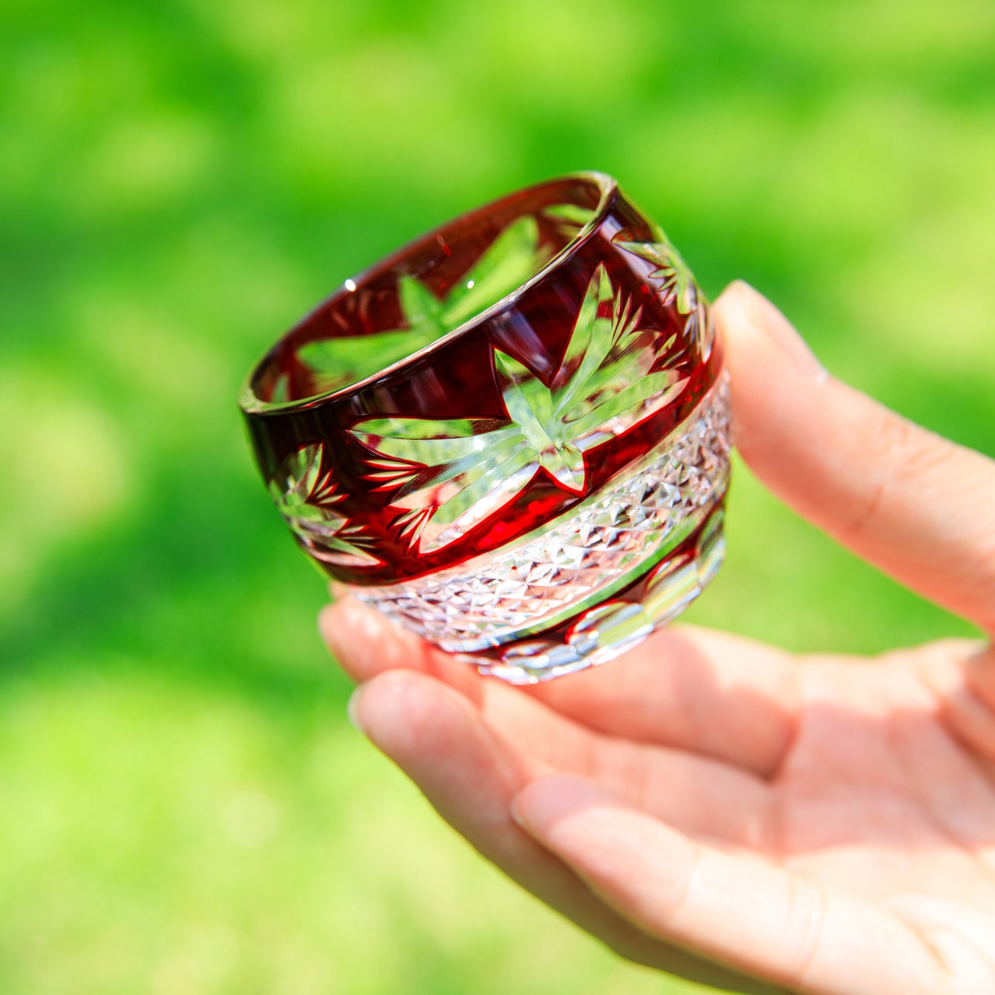 Edo Kiriko Handcrafted Aka Sake Glass Collection