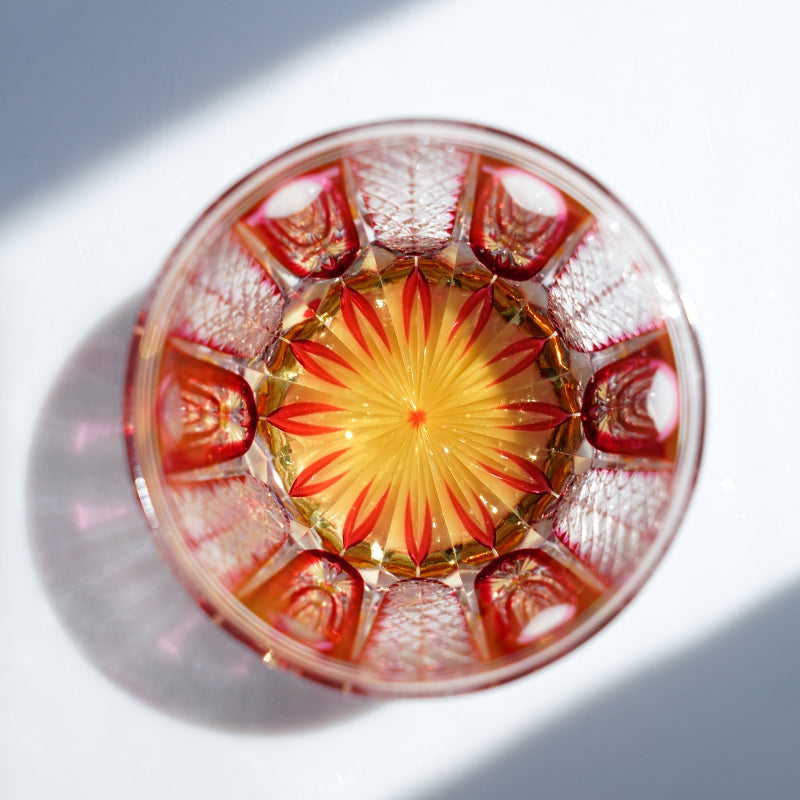 Edo Kiriko Handcrafted Ruby Agave Whisky Glass – A Desert Bloom of Fiery Brilliance