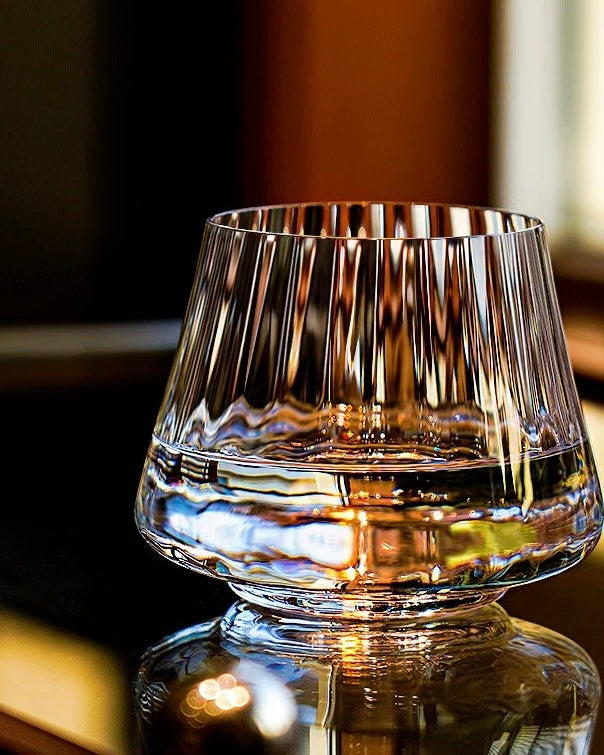 Ultra-Thin Ribbed Glass Whiskey Tumblers | Handcrafted Lead-Free Tasting Set