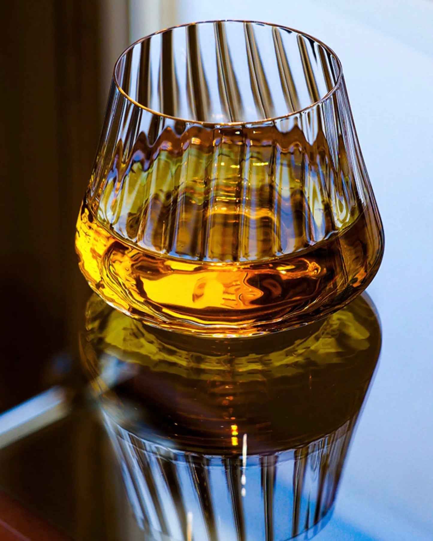 Ultra-Thin Ribbed Glass Whiskey Tumblers | Handcrafted Lead-Free Tasting Set
