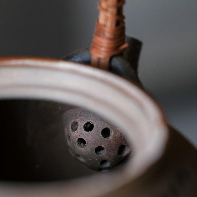 Handcrafted Ceramic Ball Shaped Boiler With Rattan Handle