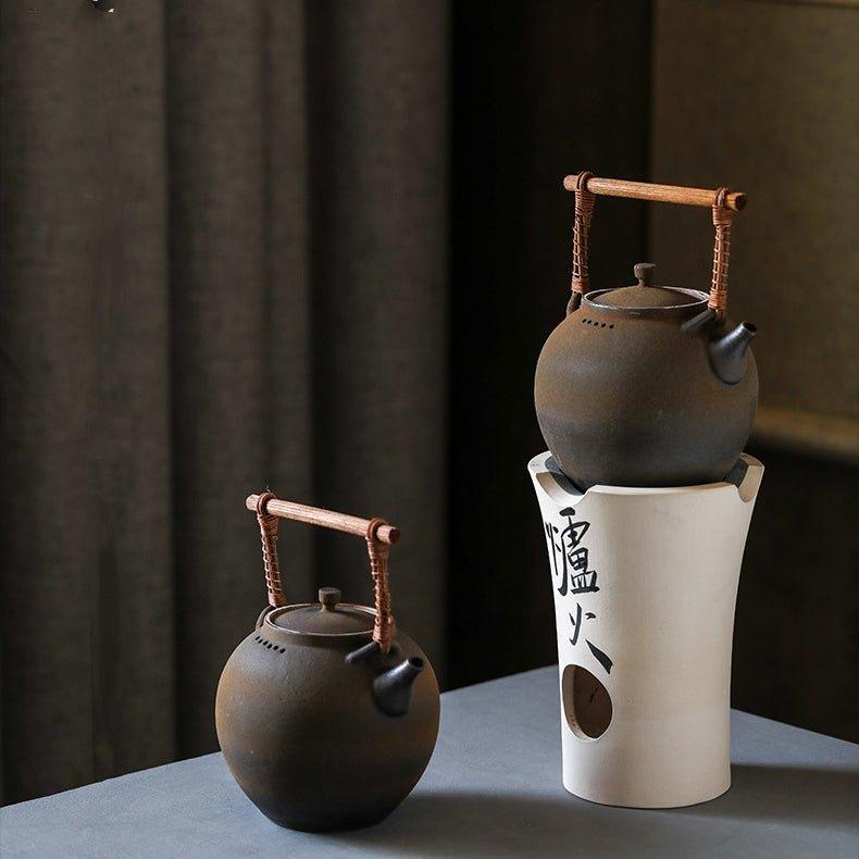 Handcrafted Ceramic Ball Shaped Boiler With Rattan Handle