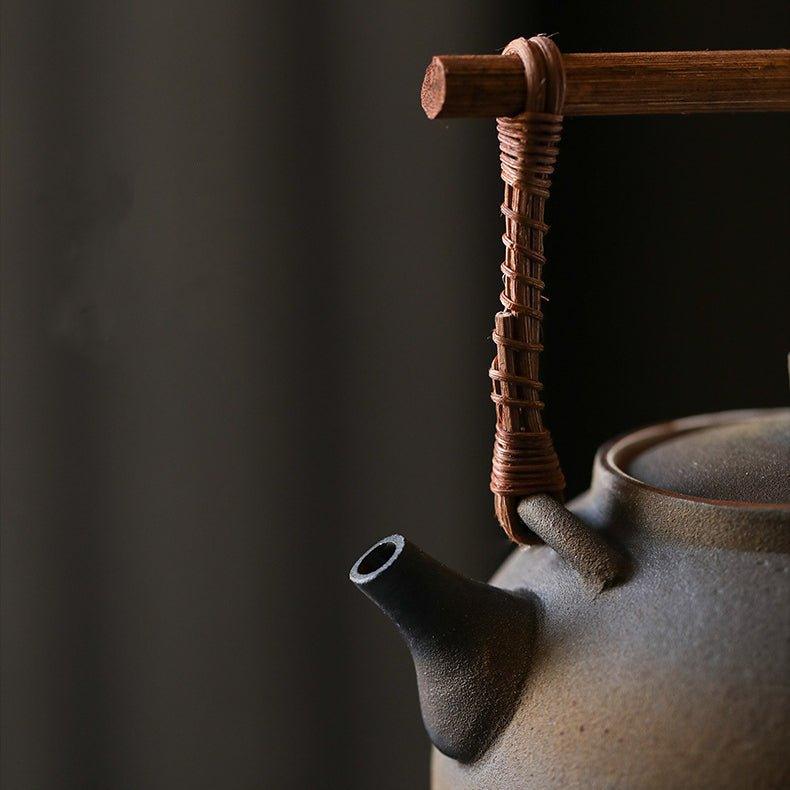 Handcrafted Ceramic Ball Shaped Boiler With Rattan Handle