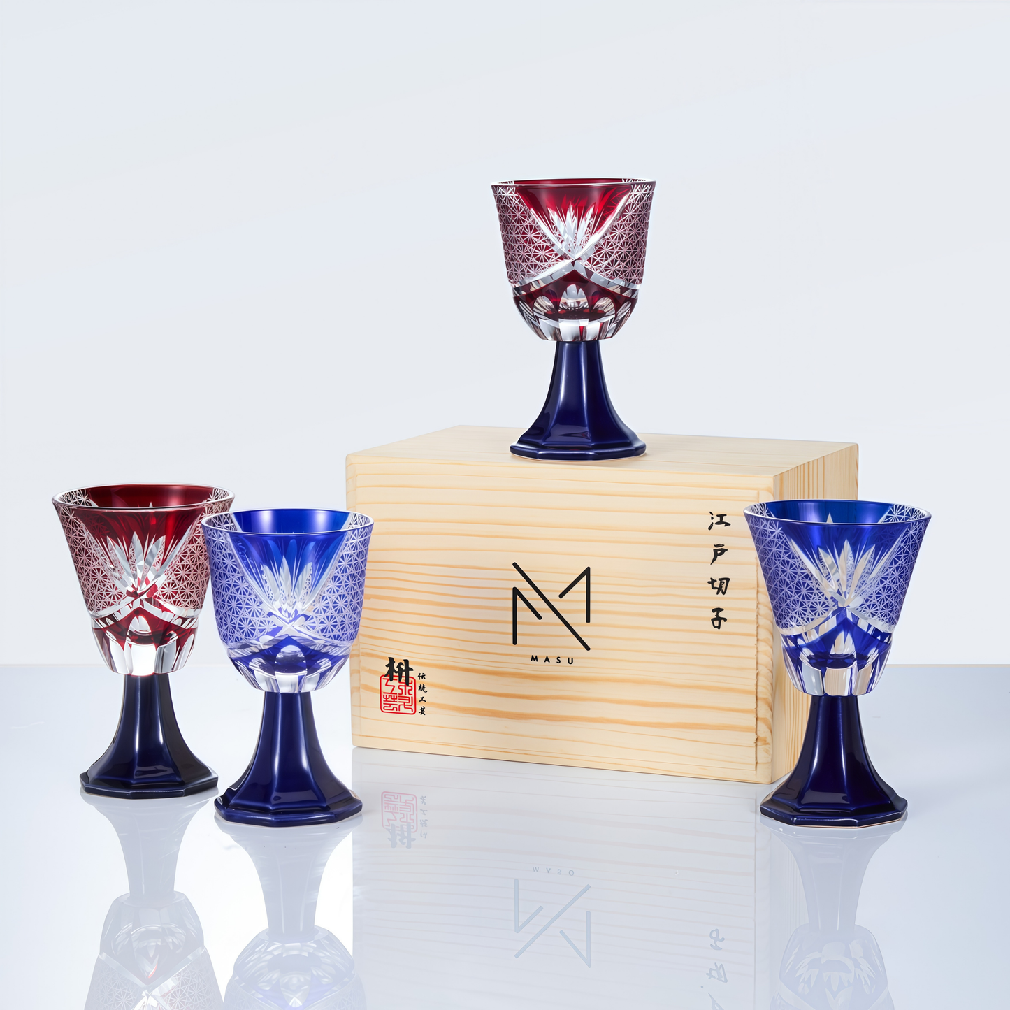 Edo Kiriko Handcrafted Hanabishi Goblet Glass Collection