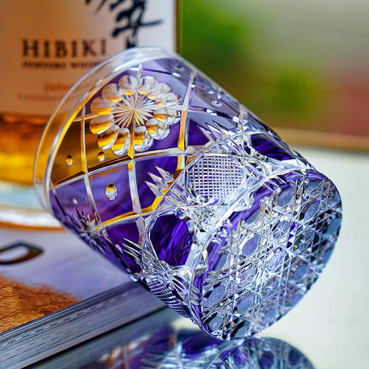Edo Kiriko Handcrafted Violet Kohana Blossom Glass With Wooden Box