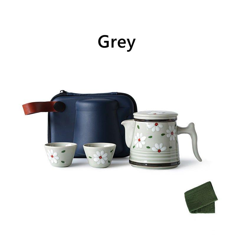 Japanese Ceramic Flower Tea Pot Sets With Carrying Case