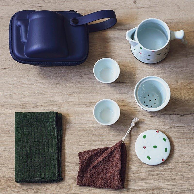 Japanese Ceramic Flower Tea Pot Sets With Carrying Case
