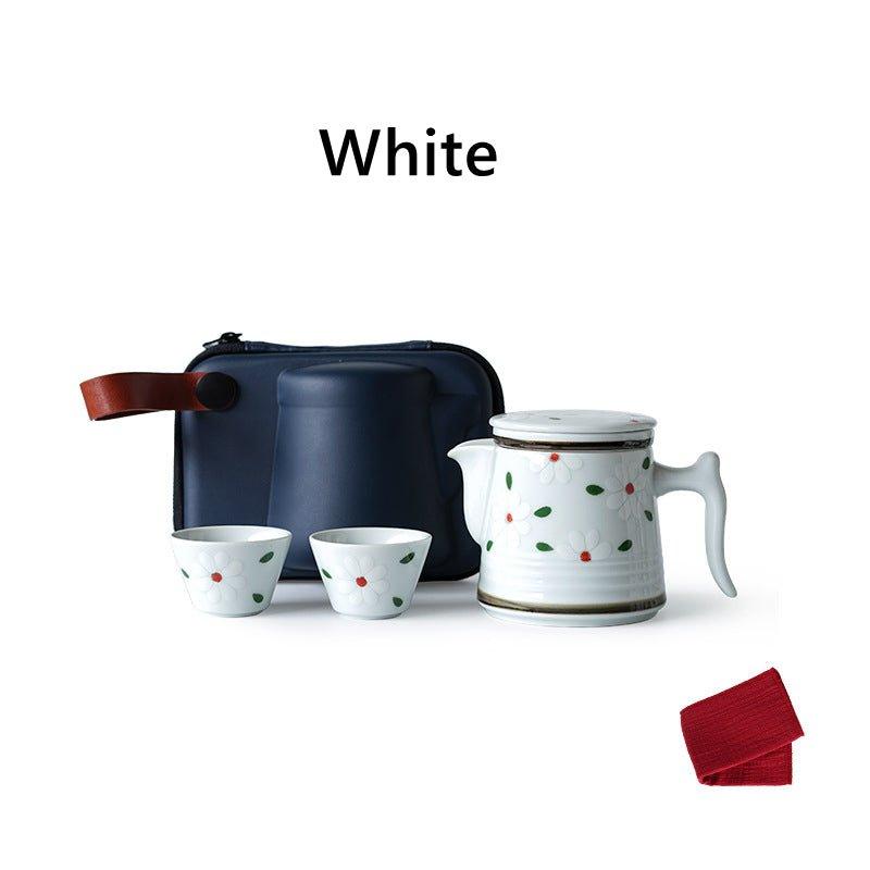 Japanese Ceramic Flower Tea Pot Sets With Carrying Case