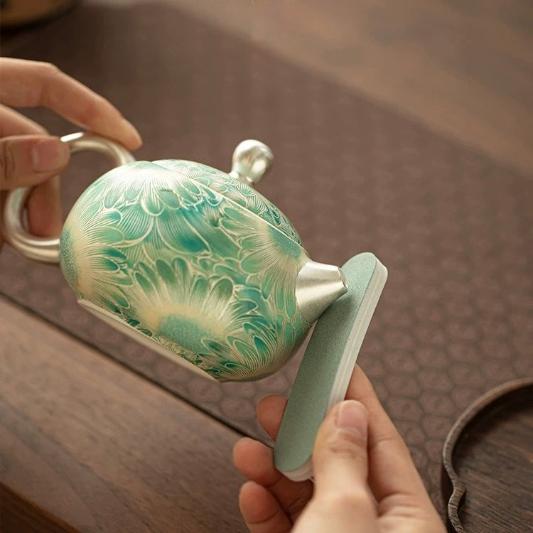 Silver Daisy Mutton-Fat Jade Tea Set | Premium Porcelain Trio