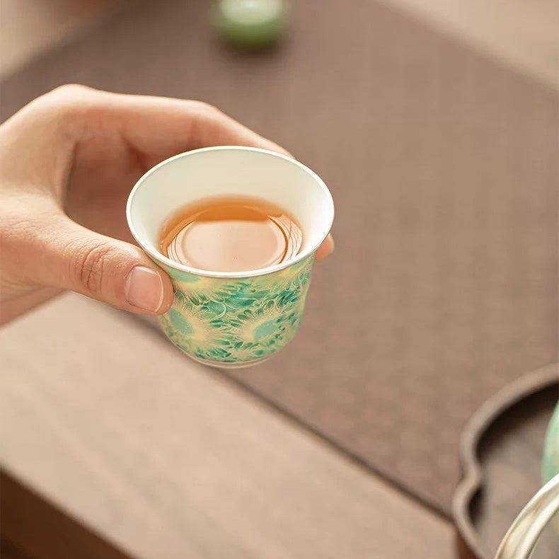 Silver Daisy Mutton-Fat Jade Tea Set | Premium Porcelain Trio