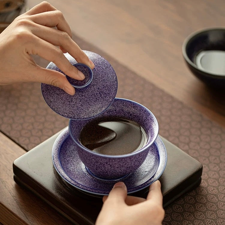 Lapis Lazuli Gemstone Porcelain Hover Gaiwan | 170ml Luxury Brewing Bowl