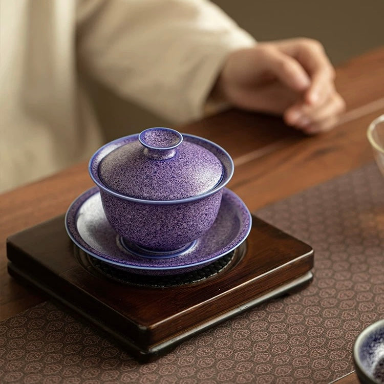 Lapis Lazuli Gemstone Porcelain Hover Gaiwan | 170ml Luxury Brewing Bowl