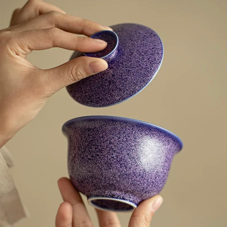 Lapis Lazuli Gemstone Porcelain Hover Gaiwan | 170ml Luxury Brewing Bowl