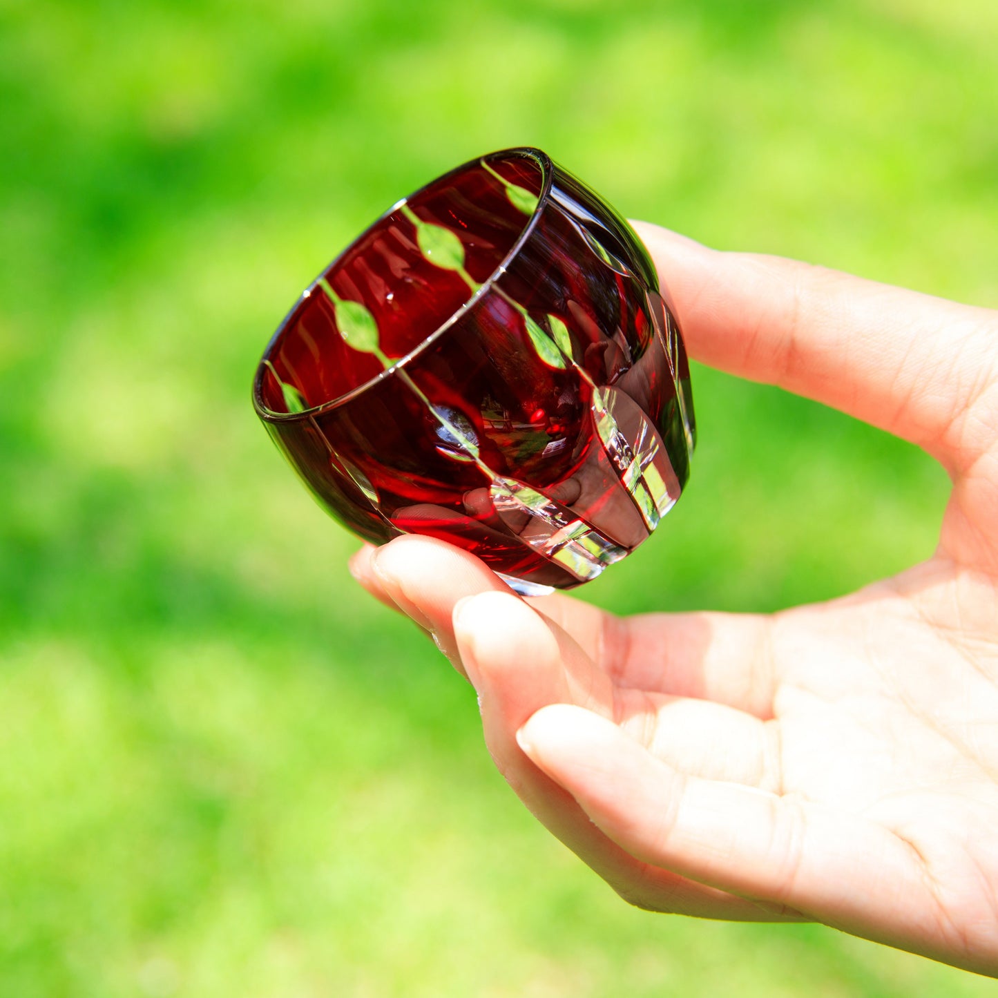 Edo Kiriko Handcrafted Aka Sake Glass Collection