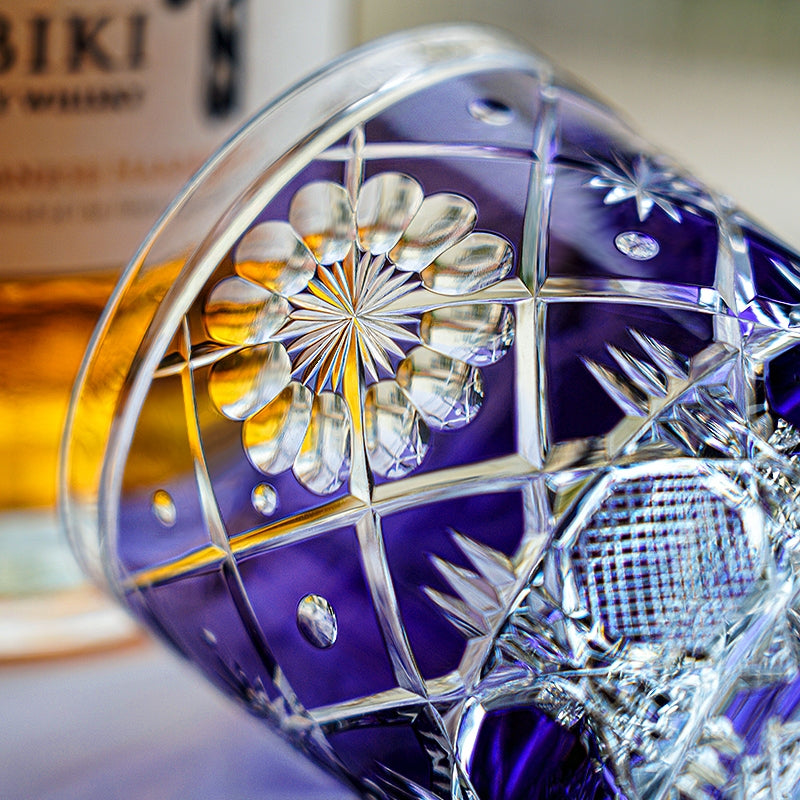Edo Kiriko Handcrafted Violet Kohana Blossom Crystal Glass – Japanese Artisan Luxury with Wooden Box